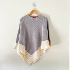 ETC Colorblock Knit Crew Neck Sweater Poncho Gray/Cream S